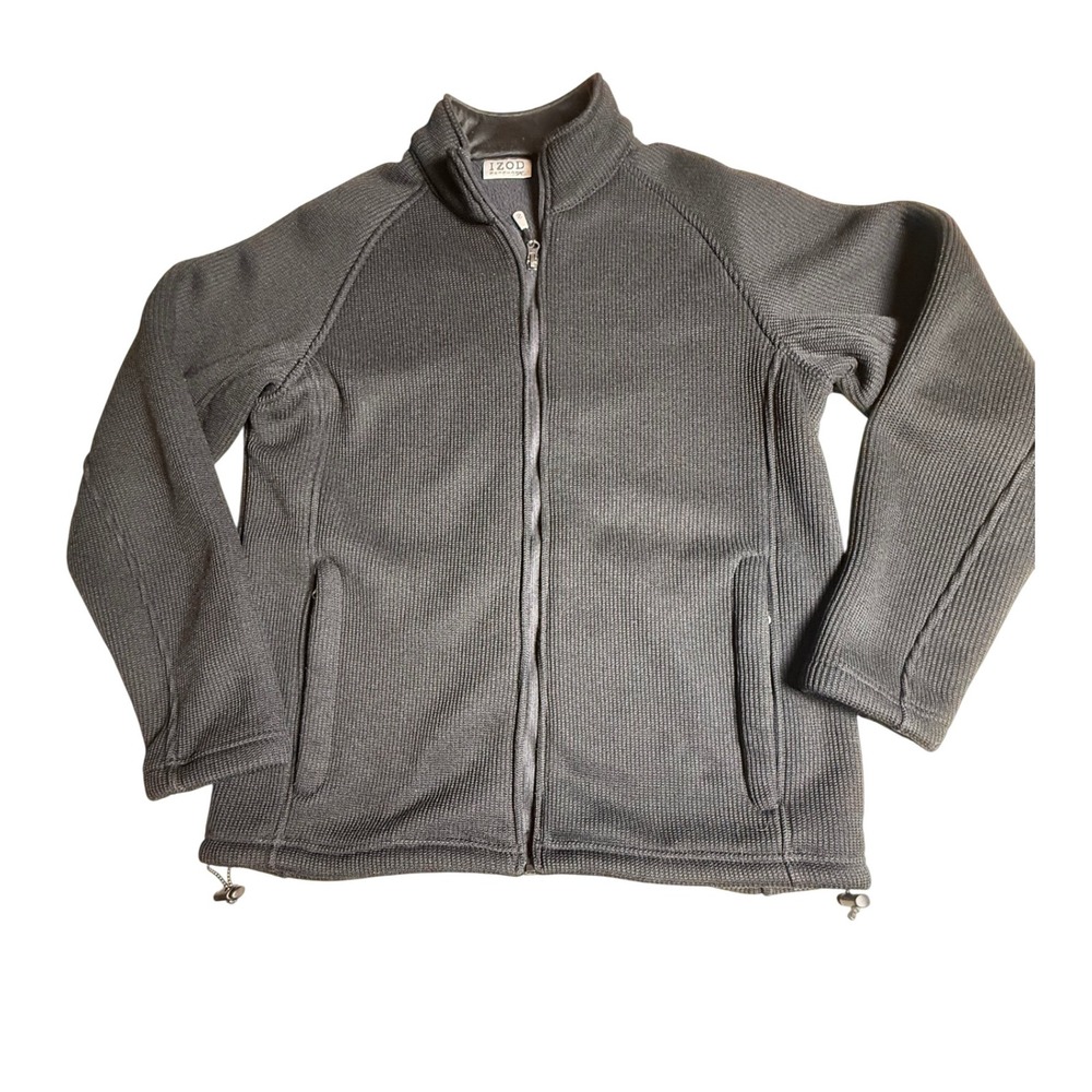IZOD Performx Black‎ Jacket Ribbed Knit Mock Neck,Fleece Lined,Size Medium-944